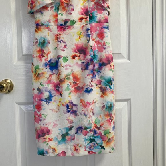 Black Halo Rosette White Pink Floral Cocktail Sheath Dress Size 2 - Picture 6 of 12